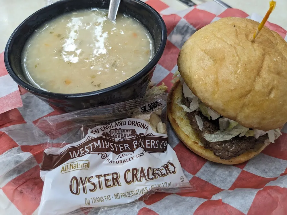Olive Burger and Chicken with Rice Soup